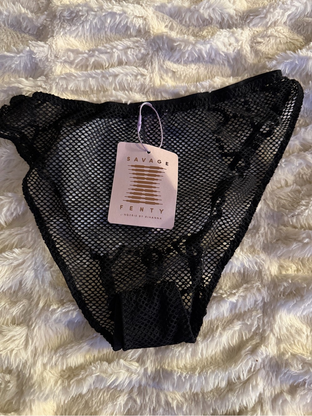 Savage X Fenty Black Mesh Bikini Panty with Brand Tag
